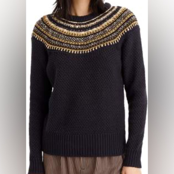 J Crew The Reeds Navy & Gold Detailed Sweater - Picture 1 of 4